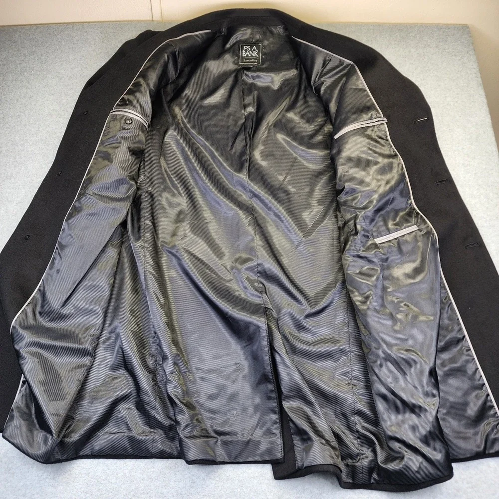 Jos A Bank Executive Men's‎ 46L LONG Black Wool Blend Tweed Overcoat Top Coat